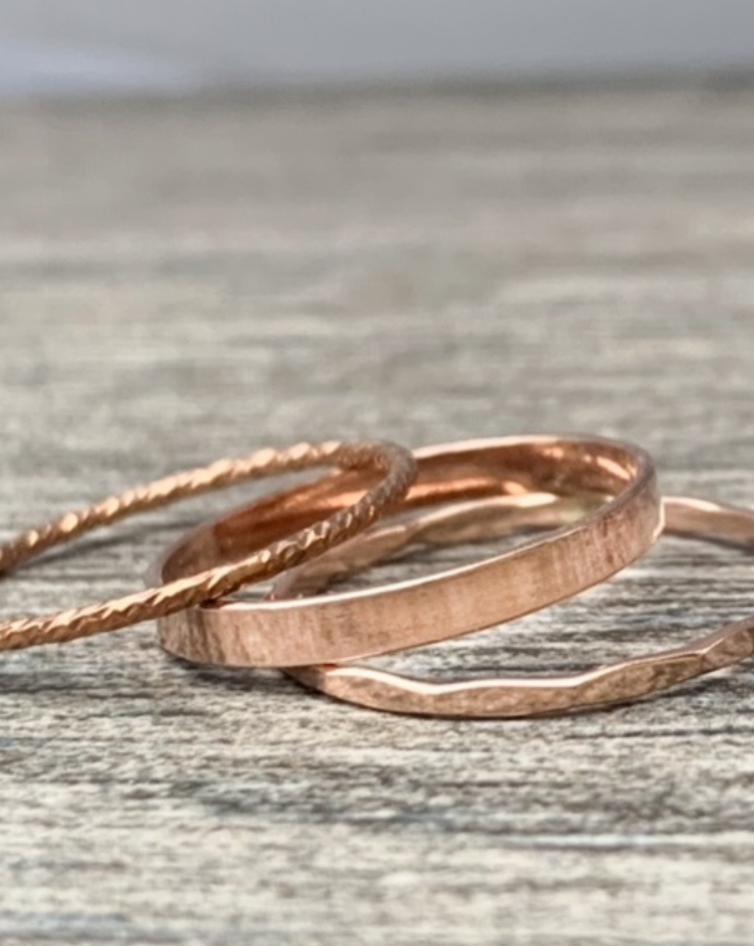 3 Stacking Skinny Rings (Sparkle, Flat, Hammered)
