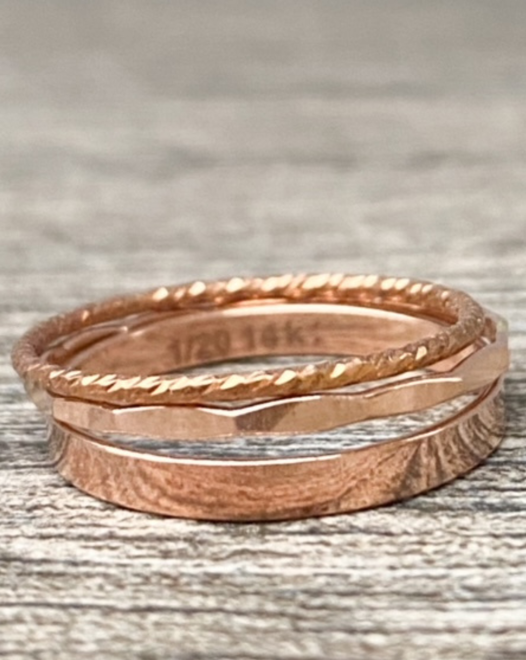 3 Stacking Skinny Rings (Sparkle, Flat, Hammered)