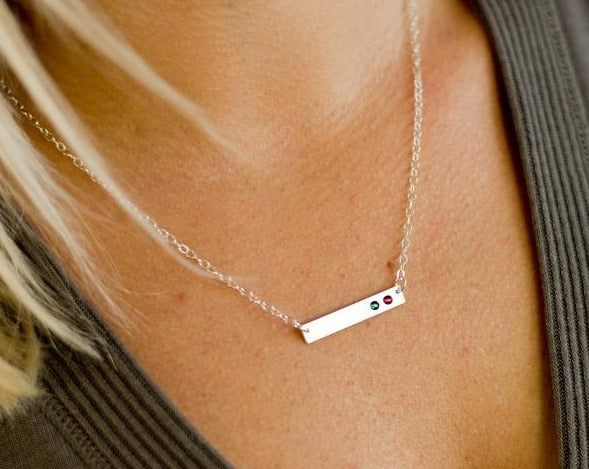 Mother s Birthstone Horizontal Bar Necklace with Handset Crystals Silverado Jewelry