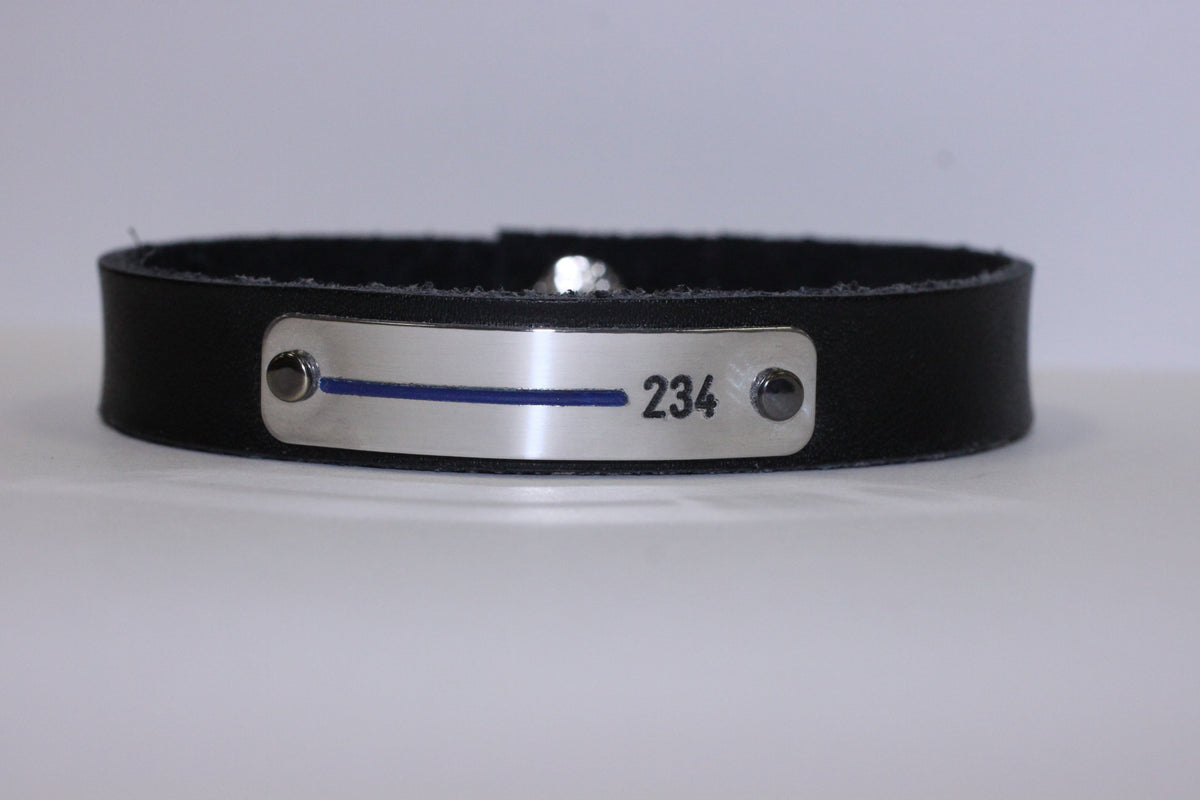 Thin Blue Line Leather Bracelet
