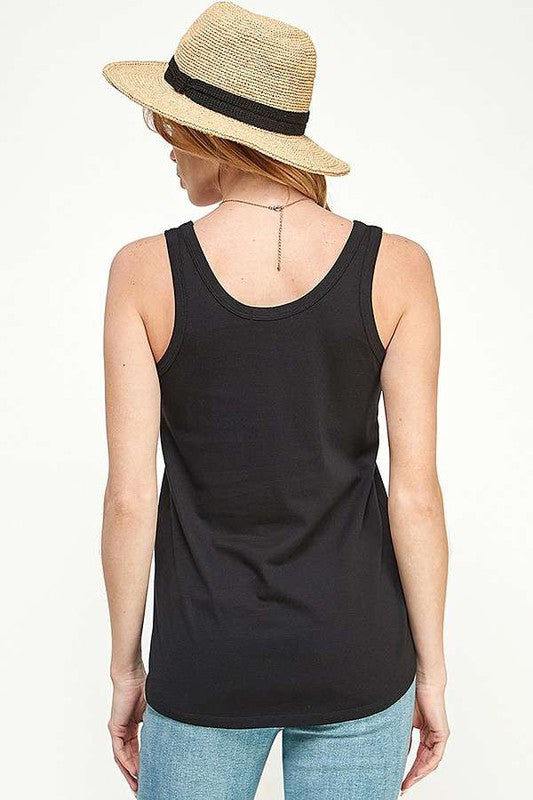 Scoop Neck Solid Tank Top - (Black)