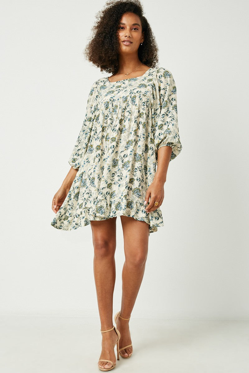 Women&#39;s Balloon Sleeve Ruffle Tunic Dress - (Ivory)