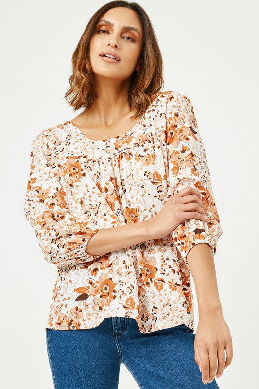 Women&#39;s Square Neck Gathered Detail Top - (Rust)