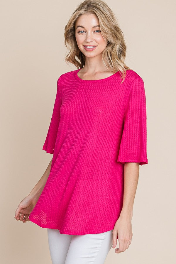 WIDE SLEEVE LOOSE FIT TUNIC - (Fuchsia)