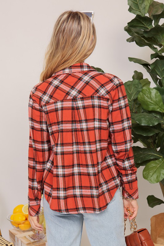 Fall Vibes Flannel Top - (Rust)