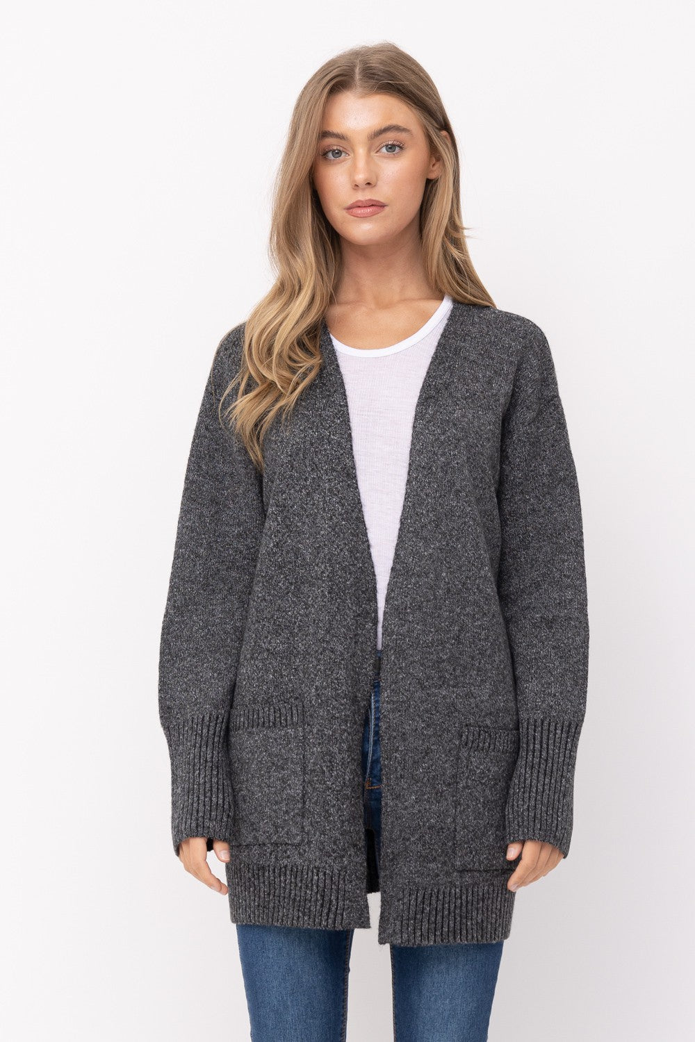 Cielo Open Front Mossy Cardigan - (Charcoal Grey)