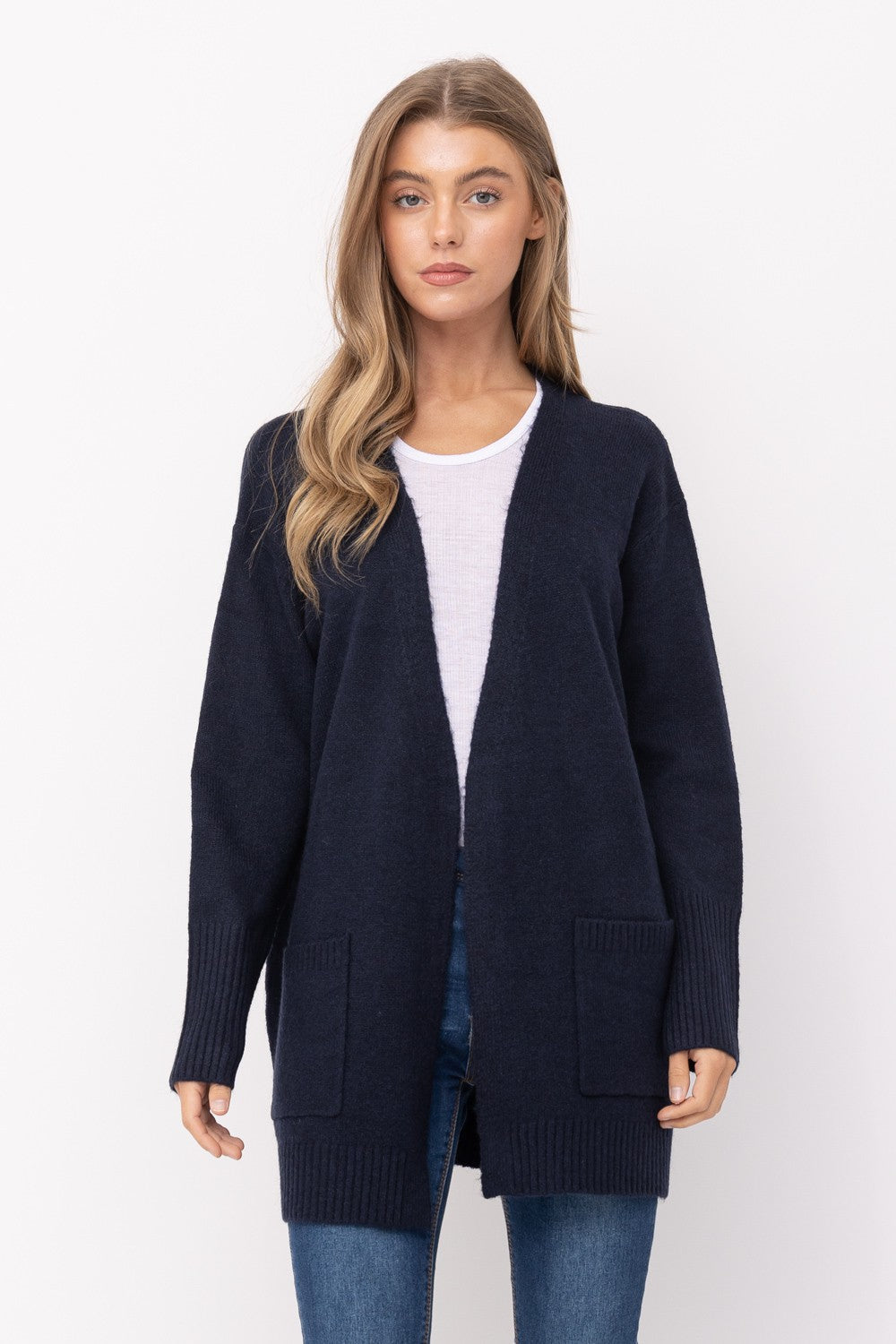 Cielo Open Front Mossy Cardigan - (Navy)