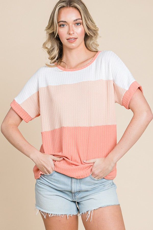 Color Block Short Sleeve Tee - (Blush Multi)