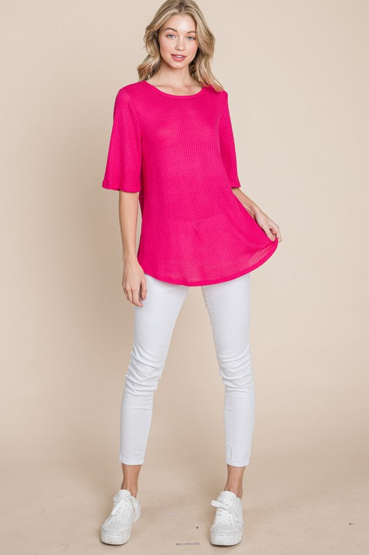 WIDE SLEEVE LOOSE FIT TUNIC - (Fuchsia)