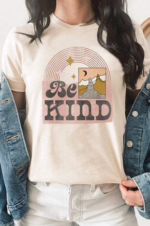 Be Kind Boho Moon Night Desert Scene Graphic Tee - (Cream)