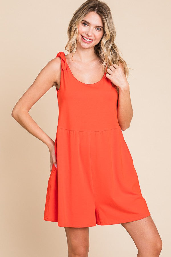 Shoulder Knot Baggy Romper - (Scarlet)