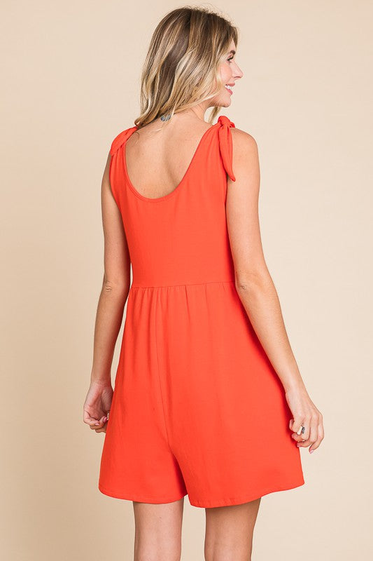 Shoulder Knot Baggy Romper - (Scarlet)