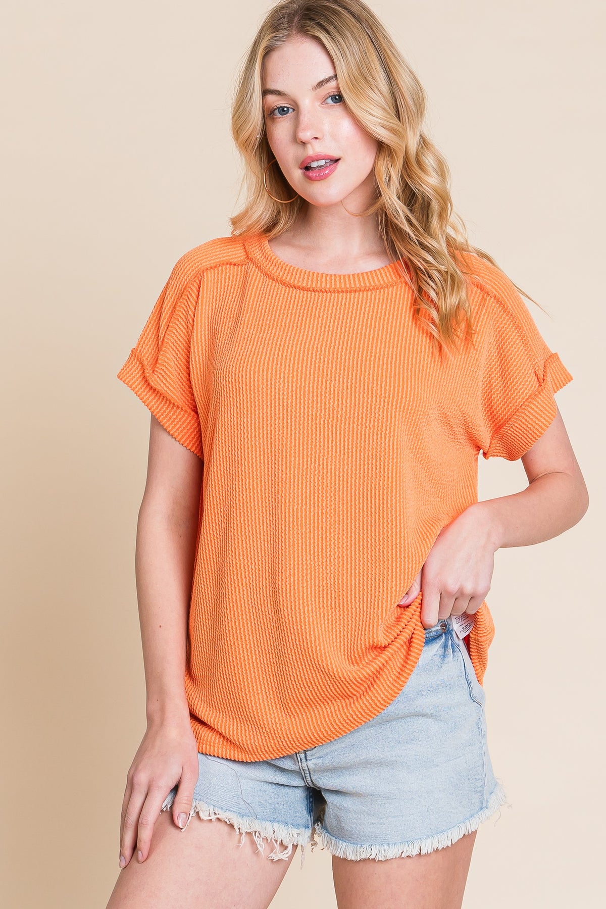 RIB KNIT TOP - (Orange)