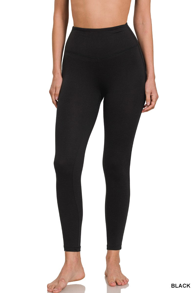 MICROFIBER FULL LENGTH LEGGINGS - (Black)