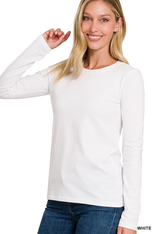 COTTON CREW NECK LONG SLEEVE - (White)