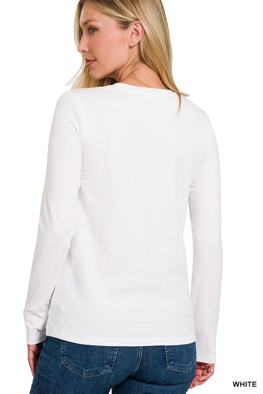 COTTON CREW NECK LONG SLEEVE - (White)