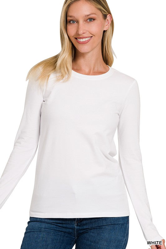 COTTON CREW NECK LONG SLEEVE - (White)