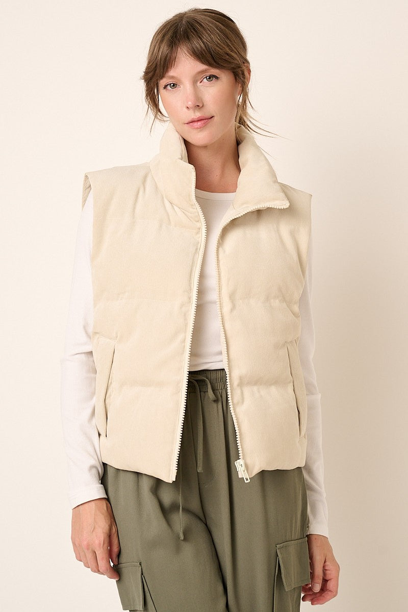 CORDUROY PUFFER VEST - (Sand)