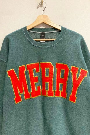 Glitter Merry Graphic Sweatshirt - (Hunter Green)