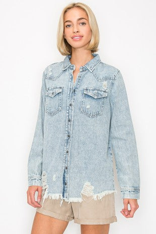 Distressed Denim Shirt - (Light Acid)