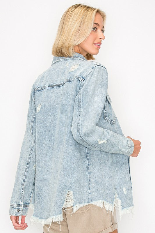 Distressed Denim Shirt - (Light Acid)