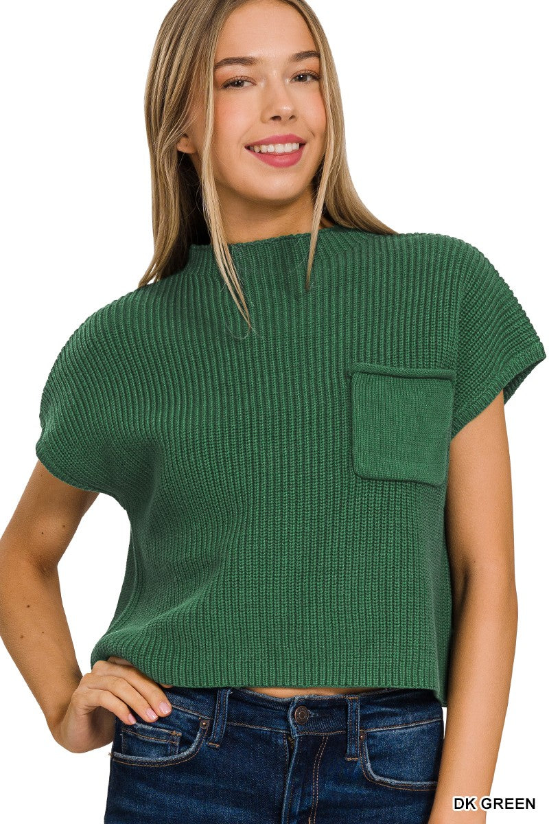 Breezy Short Sleeve Sweater - (Dark Green)