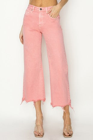 HIGH RISE WIDE CROP PANTS - (Flamingo)