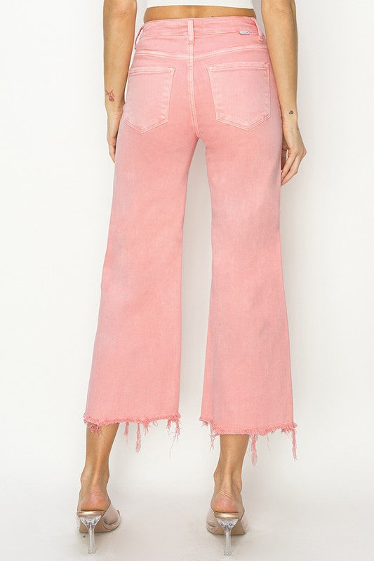 HIGH RISE WIDE CROP PANTS - (Flamingo)