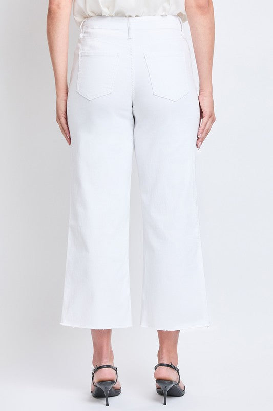 Missy High Rise Wide Leg Crop Raw Hem Jean - (White)