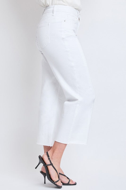 Missy High Rise Wide Leg Crop Raw Hem Jean - (White)