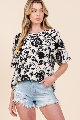 EVERYDAY RELAXED FIT BLOUSE - (Black/White)