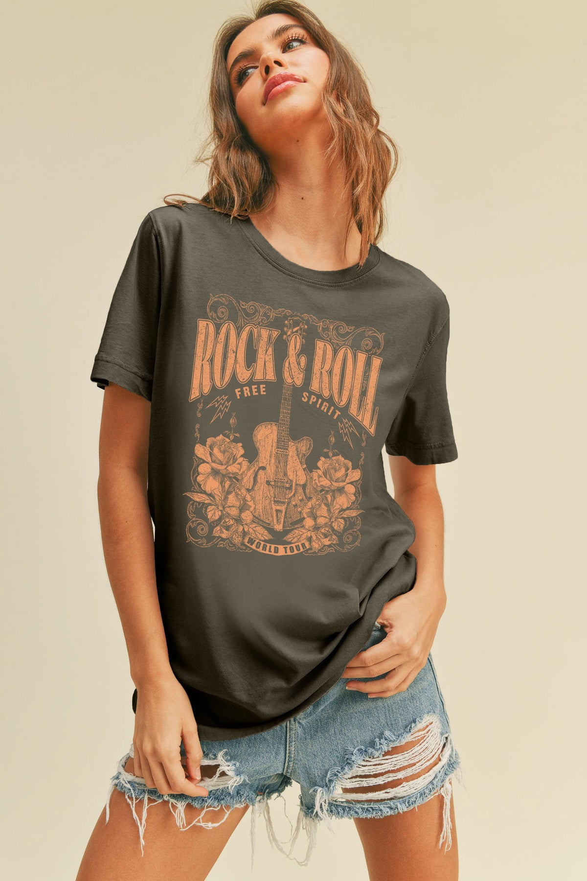 Rock &amp; Roll Free Spirit Guitar Graphic Tee - (Charcoal Grey)