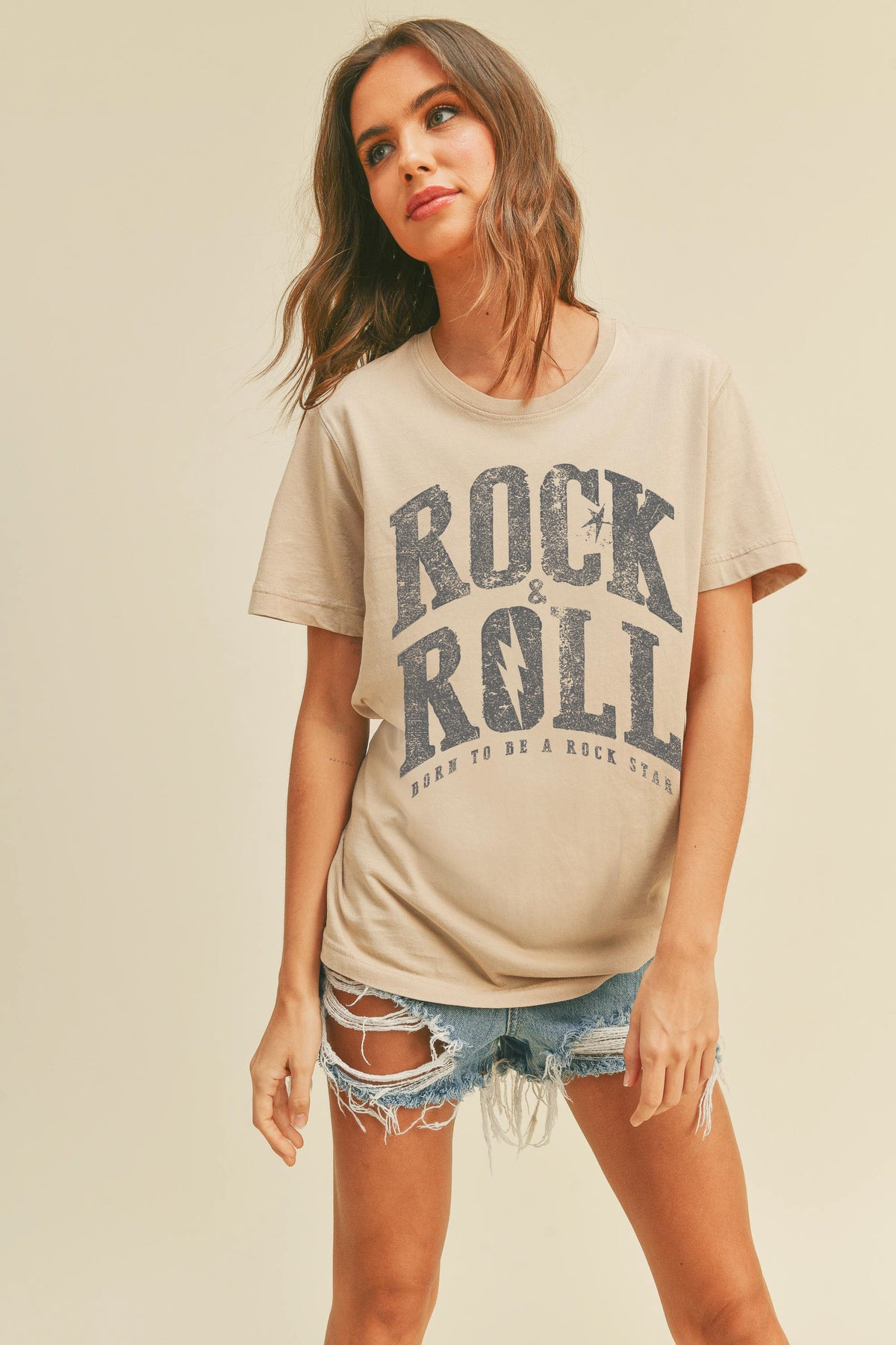 Rock &amp; Roll Star Graphic Tee - (Tan)