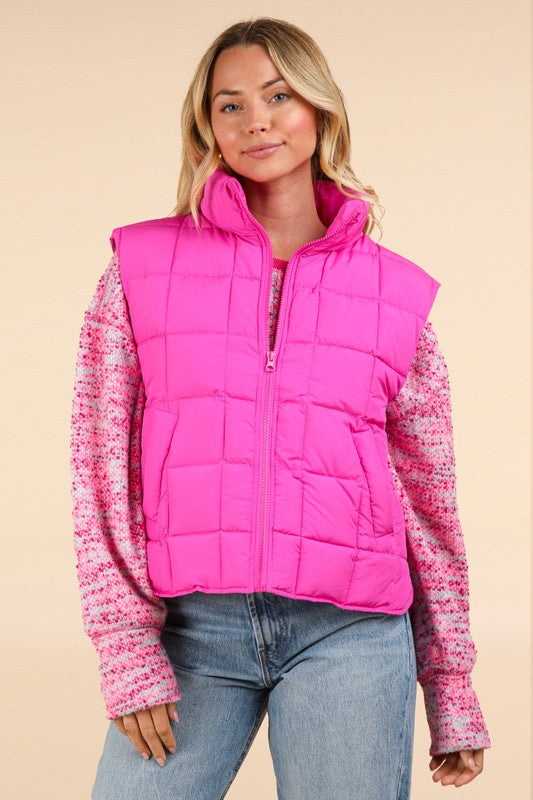 Solid Puffer Padded Warm Vest - (Fuchsia)