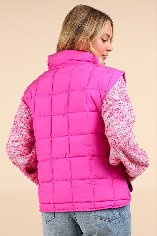 Solid Puffer Padded Warm Vest - (Fuchsia)