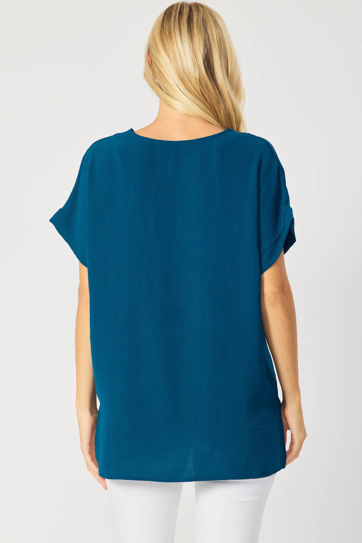 Solid V Neck Blouse - (Teal)