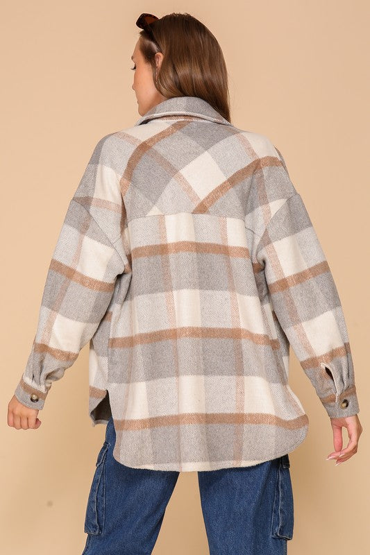 Fall Days Plaid Print Shacket - (Grey/Taupe)