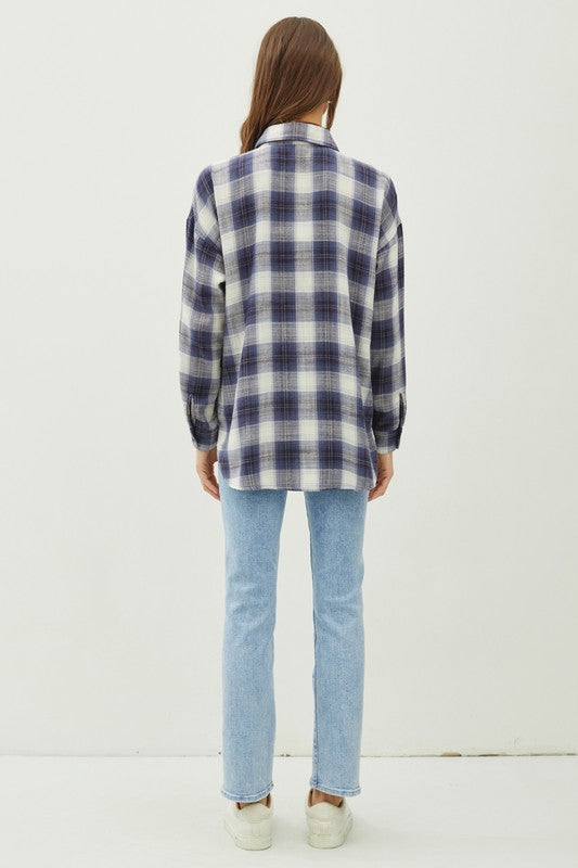 PLAID FLANNEL LONG SLEEVE BUTTON DOWN - (Blue)