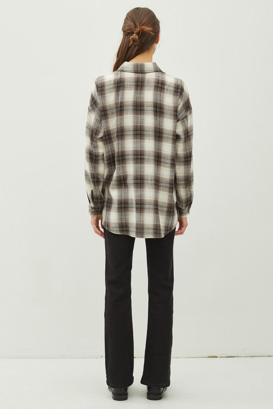 PLAID FLANNEL LONG SLEEVE BUTTON DOWN - (Charcoal)