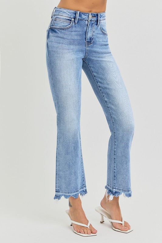 Risen HIGH RISE CROP STRAIGHT SLIM JEANS - (Medium)