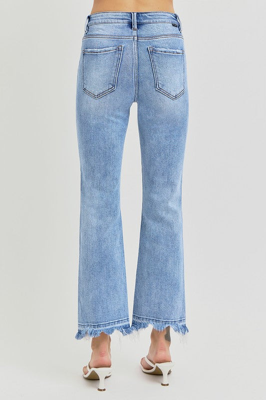 Risen HIGH RISE CROP STRAIGHT SLIM JEANS - (Medium)