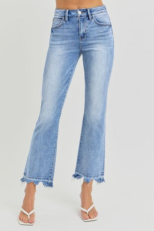 Risen HIGH RISE CROP STRAIGHT SLIM JEANS - (Medium)