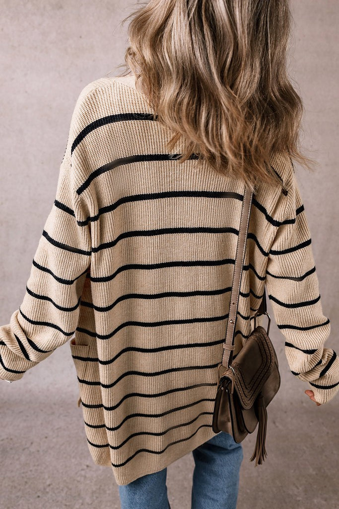 Stripe Open Front Cardigan - (Black)