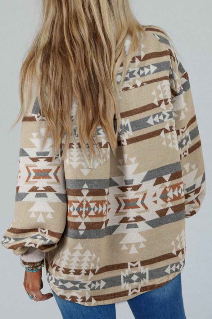 Aztec Collared Pocket Sweatshirt - (Apricot)