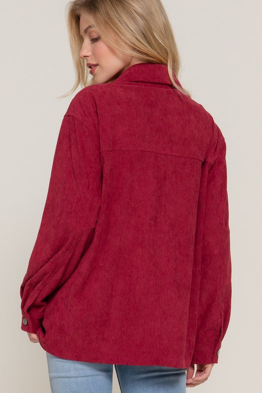 BUTTON DOWN CORDUROY JACKET - (Burgundy)