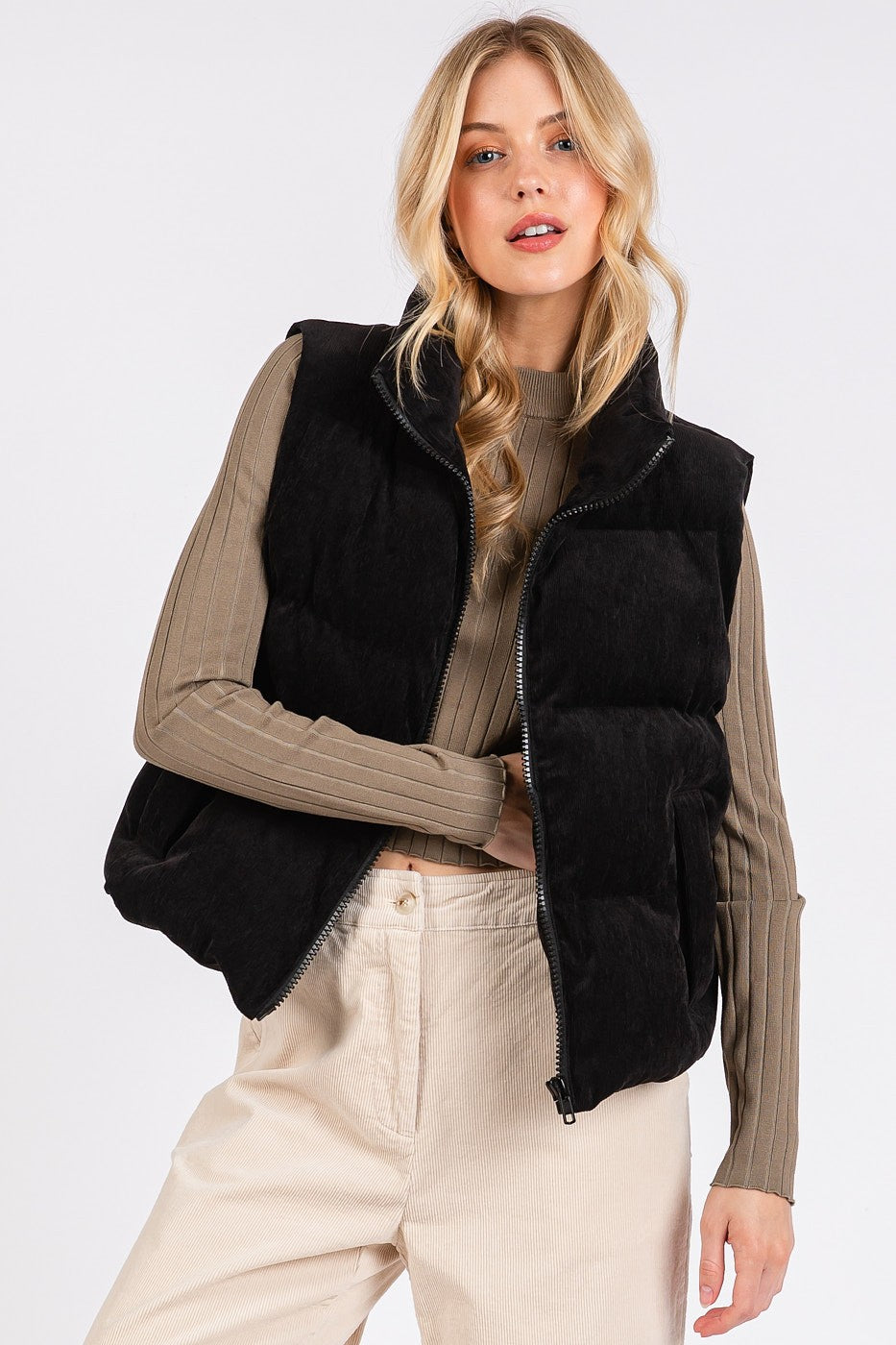 CORDUROY PUFFER VEST - (Black)