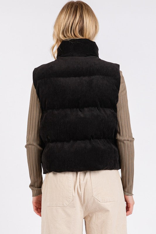 CORDUROY PUFFER VEST - (Black)