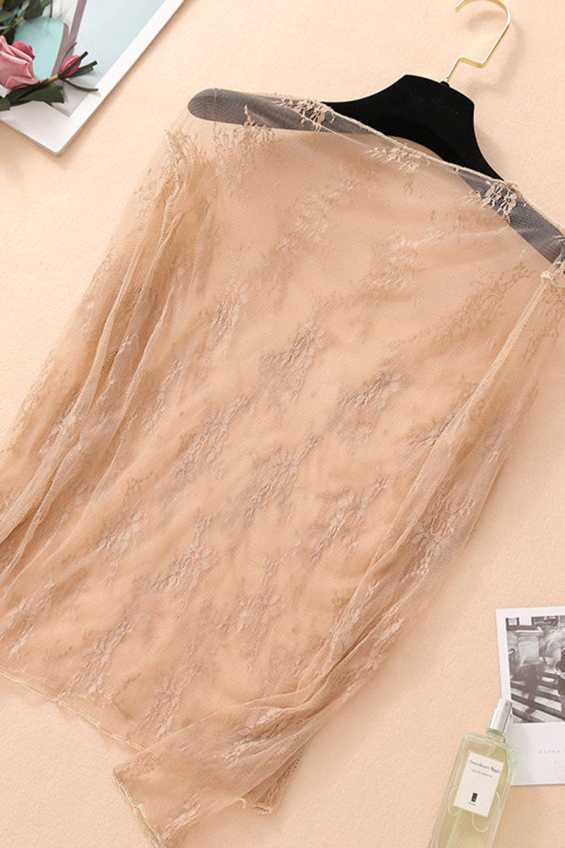 Sheer Lace Mesh Top - (Coffee)