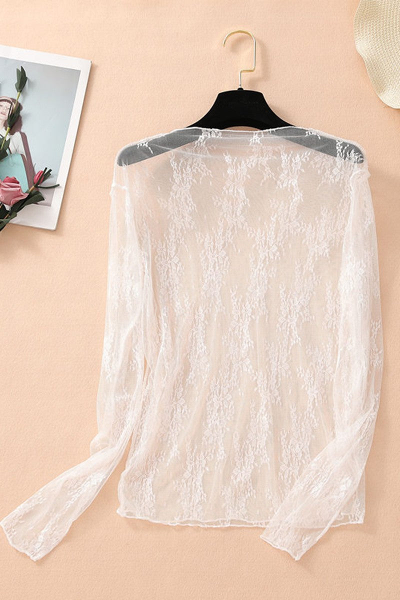 Sheer Lace Mesh Top - (White)