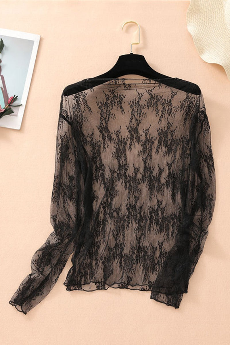 Sheer Lace Mesh Top - (Black)